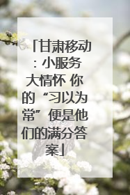 甘肃移动：小服务 大情怀 你的“习以为常”便是他们的满分答案
