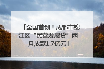 全国首创！成都市锦江区“民营发展贷”两月放款1.7亿元